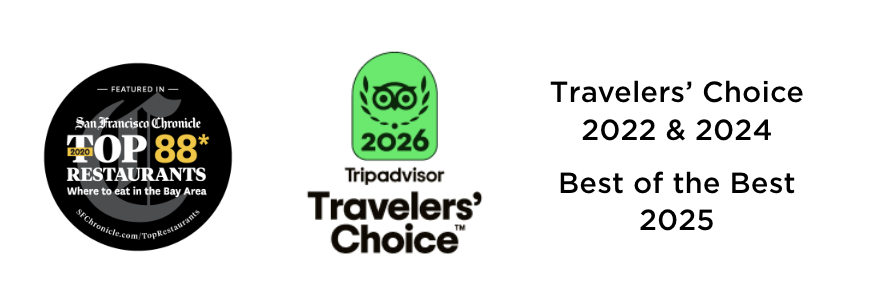 SF Chronicle Top 88 Restaurants 2020, Tripadvisor Travelers' Choice 2026, 2022 & 2024, Best of the Best 2025